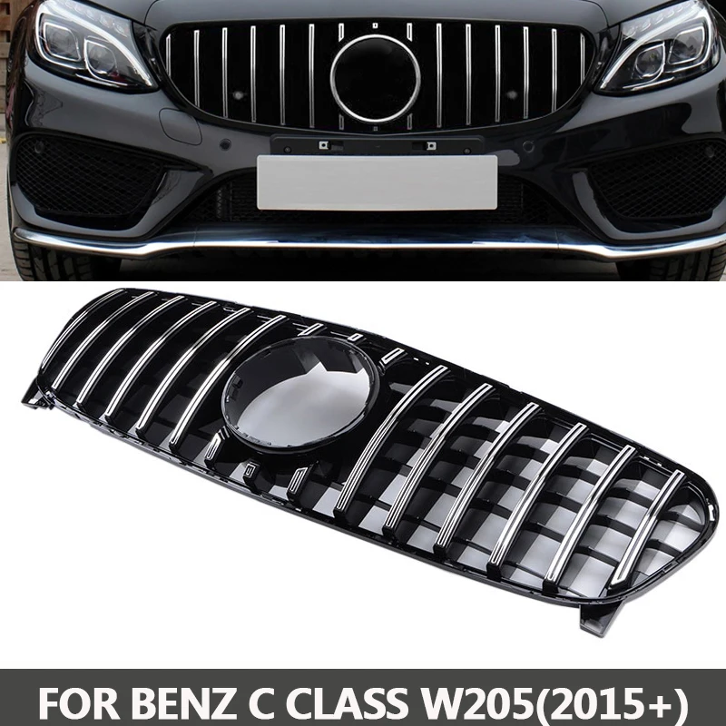 W205 AMG GTR ABS Silver Front Bumper Mesh Grill Grille Fit For new benz