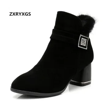 

2019 New Autumn and Winter Shoes Woman Matter Leather Shoes Shoes Size 34-43 Ladies Boots Fashion Shoes Thick Heel Women's Boots