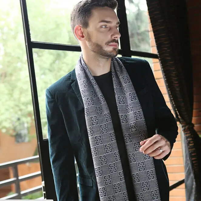 Classic Men Winter Scarf Warm Long Thick Infinity Scarf Patterns Big