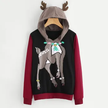 

women sweatshirt long sleeve Casual Long Sleeve Elk Deer sweatshirt for women 2019 Hooded Pullover Tops Blouse sudadera mujer