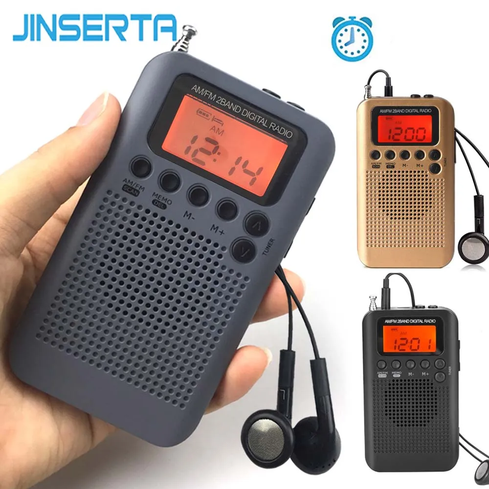JINSERTA Мини ЖК цифровой FM/AM радио динамик с будильником и отображением времени