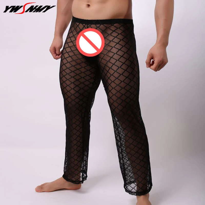 

2019 New Sexy Transparent Pants Breathable Diamond shaped Mesh Pajamas Trousers Sleepwear Pants Stage Performance Sleep Bottoms