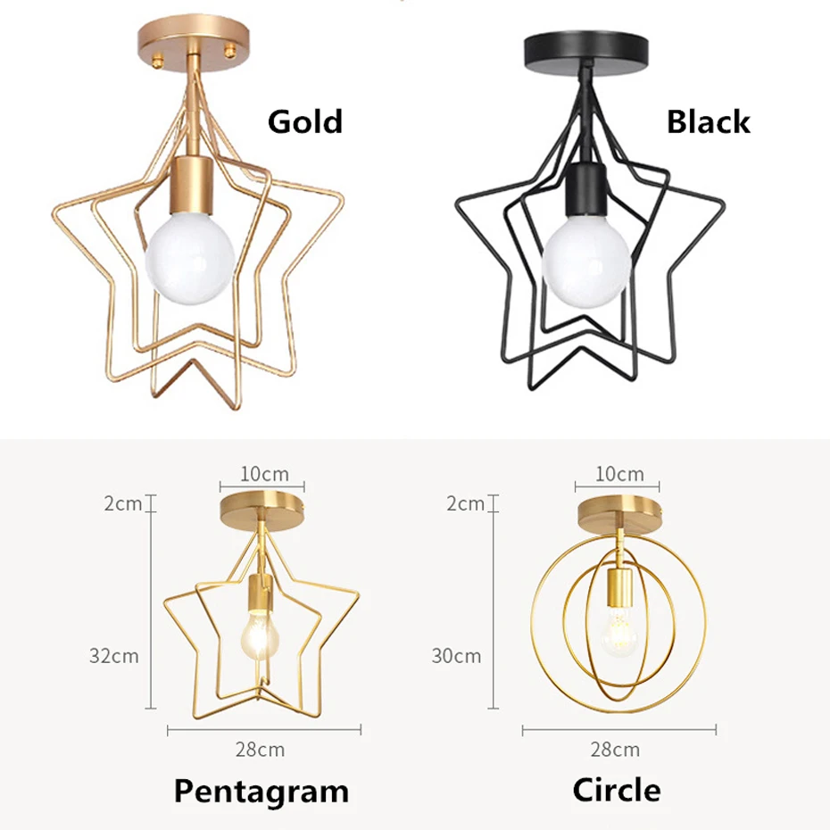 Креативный Железный промышленный ветровой потолочный светильник с пентаграммой в стиле ретро, круглый E27, черный/золотой потолочный светильник для ресторана, бара, кофейни
