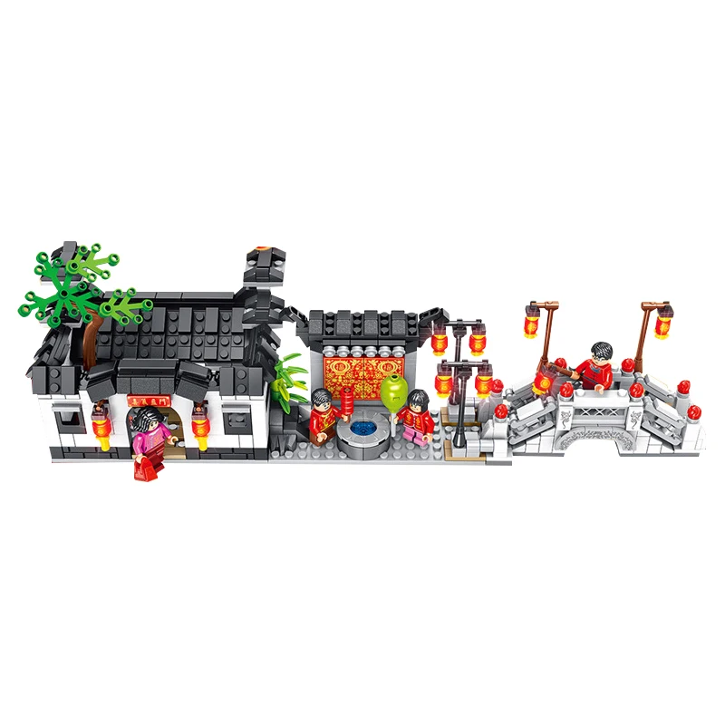 

Legoing Creator Series West ladder Town Chinese Style 4In1 Model Building Blocks Toys For Children Compatible LEGOings City Sets