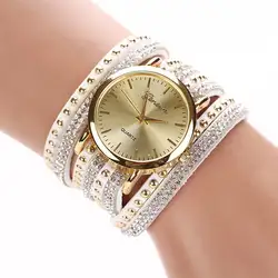 2018 Новая мода Повседневное кварцевые Для женщин горный хрусталь часы плетеный кожаный браслет подарок Relogio Feminino подарок