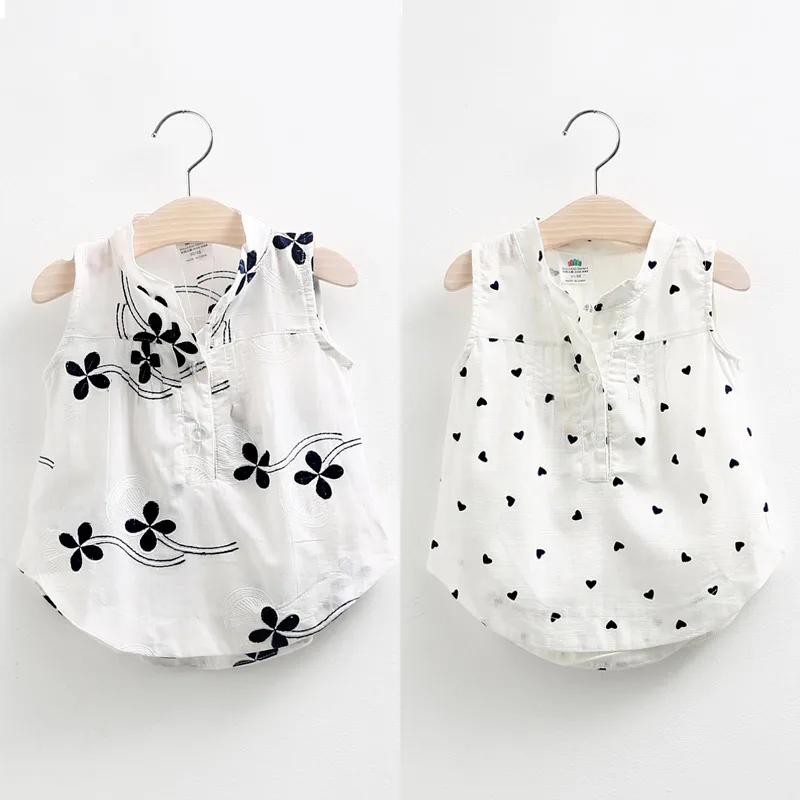 Hot Summer Fashion Female Children'S Clothing White Black Baby Girl Sleeveless Computer Printing Blouse Shirt