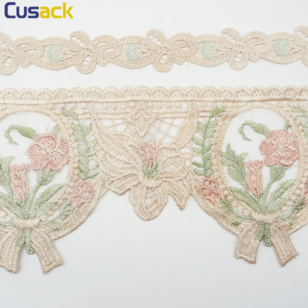 

Cusack 1 meter Embroidery Flower Lace Ribbon Trims for Sofa Curtain Trimmings Dress Edge Costumes Applique Beige 12.0 cm 3 cm