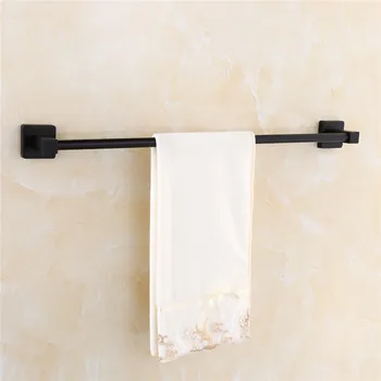 

Black 61cm Matte Square Towel Rack Rail Bathroom Towel Holder Single Tissue Roll Toilet Brush Holder Robe Hook Wall Mounted