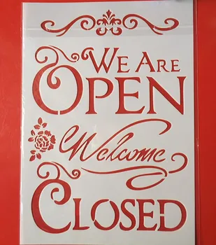 

Hot A4 Open Closed Welcome DIY Layering Stencils Wall Painting Scrapbook Coloring Embossing Album Decorative Paper Card Template