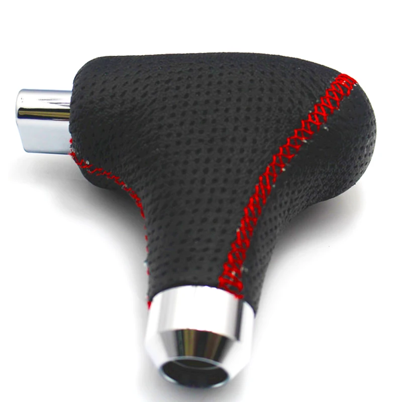 Universal Leather Gear Shift Knob Black T Shape Universal Red Stitch