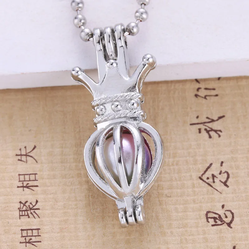

6pcs Silver Palted Crown Pearl Cage Jewelry Making Bead Cage Pendant Essential Oil Diffuser Locket For Oyster Pearl Fun Gift