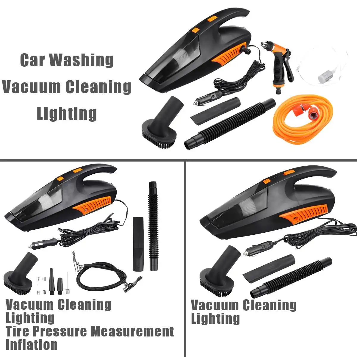 

12V 120W Portable Wet and Dry Dual Use Handheld Vacuum Cleaner Washing With Wire Tire Inflatable Car Vacuum Cleaner Lighting
