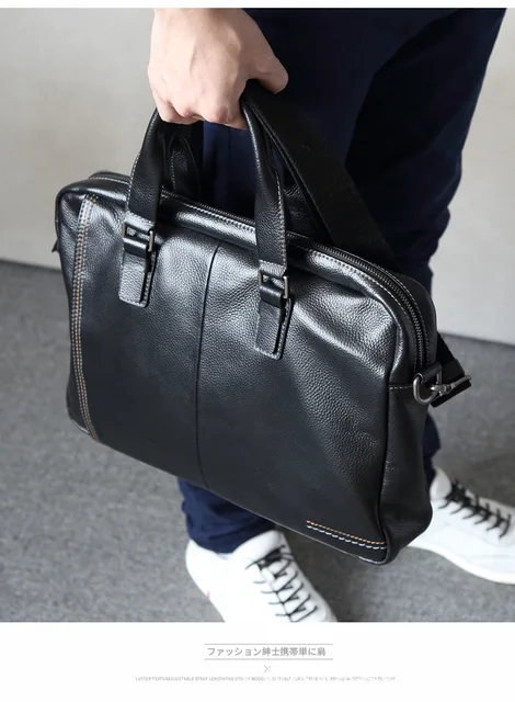 2018 nowy naturalny Cowskin 100% prawdziwej skóry męskie Aktówka moda duża pojemność torba biznesowa czarny mężczyzna ramię Laptop Bag -