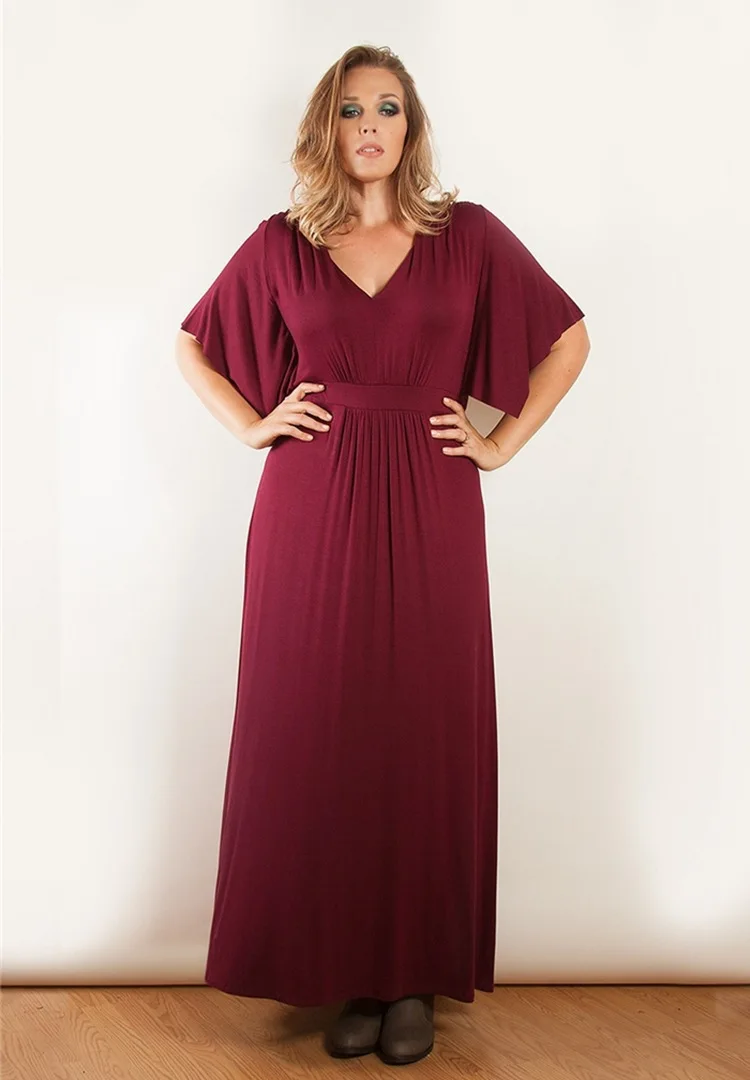 

New Large Size Women's Wear Sexy V-Neck Collect Waist Short Sleeved Long