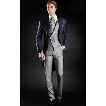 

2017 New Italian Tailcoat Design Men Suits For Wedding Prom (Jacket+Pants+Vest) Slim Fit Men Suit Set Bridegroom Groom Tuxedos