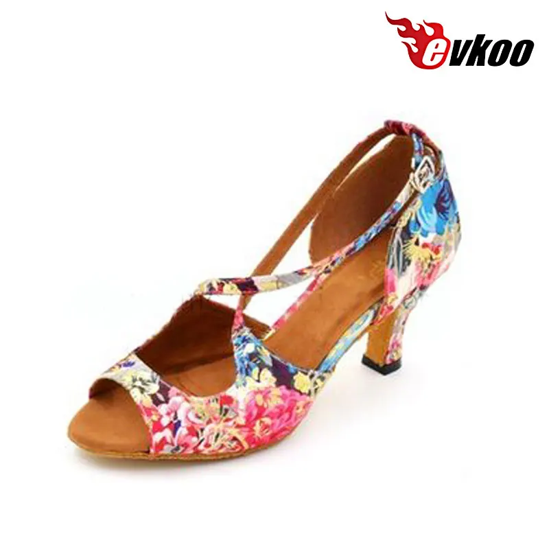 Evkoodance Women Dance Shoes Flower Color Cotton Fabric Material 6cm