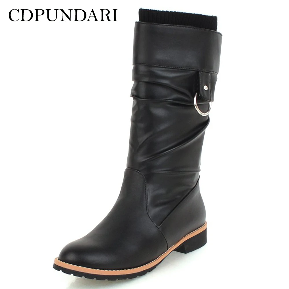 

CDPUNDARI Round Toe Calf boots for women Platform Winter boots shoes woman