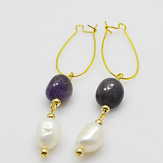 

Charming Women Gift Birthday Wedding Party Jewelry,White Color Freshwater Pearl Purple Amethysts Dangle Earrings