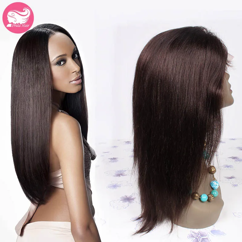 7A Yaki Straight Full Lace Human Hair Wigs Brazilian Virgin Hair Lace Front Wig For Black