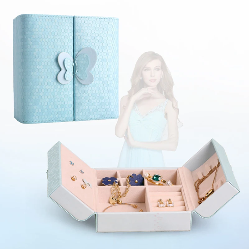 

Fashion Fresh and Simple Leather Jewelry Storage Box Makeup Organizer Cosmetics Case Ring Bracelet Earrings Bow Container