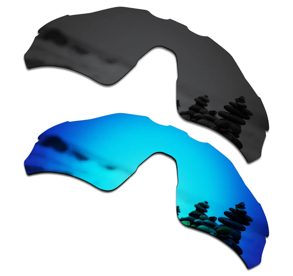 SmartVLT 2 Pieces Polarized Sunglasses Replacement Lenses for Oakley Radar EV Path Stealth Black and Ice Blue