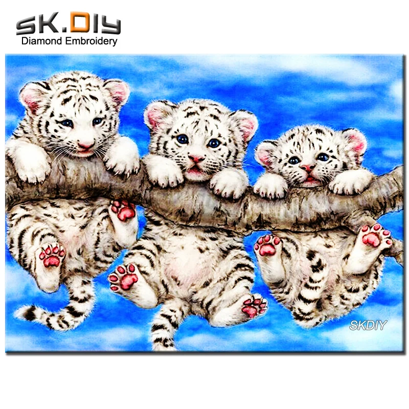 SK DIY Three cute tiger Branch picture of rhinestones diamond embroidery diamond painting mosaic full drill square craft hobbies (1)
