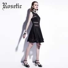 Rosetic Casual Women Dresses 2017 Summer Hollow Sexy Party Sleeveless Gothic Dress Patchwork Black A-line Mini Casual Goth Dress