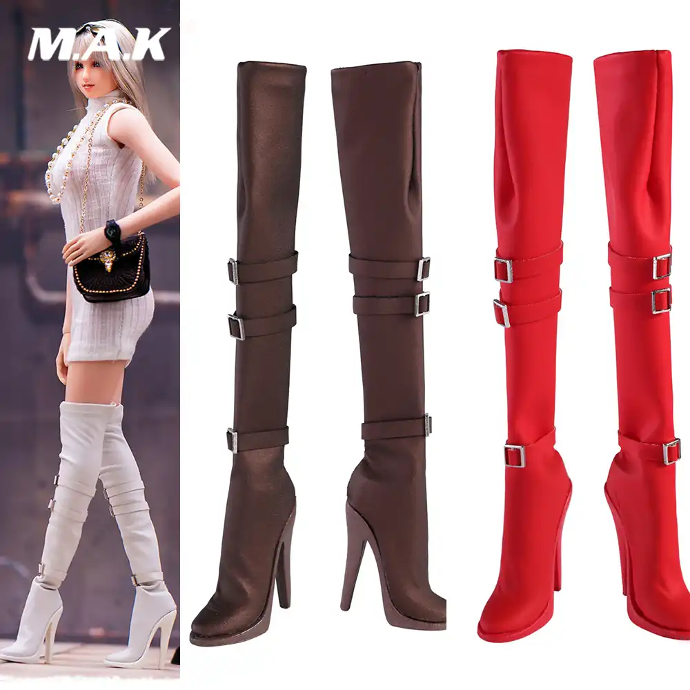 1//6 Faux Leather High Heeled Mid-calf Boots for 12/'/' Female Action Figure Doll