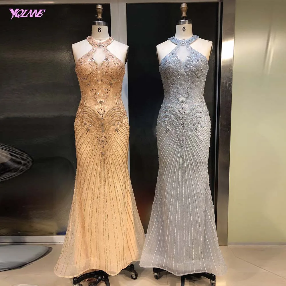 2019 Silver Rhinestones Evening Dresses Long Evening Gown Formal Mermaid Dresses YQLNNE 2019 Silver Rhinestones Evening Dresses Long Evening Gown Formal Mermaid Dresses YQLNNE