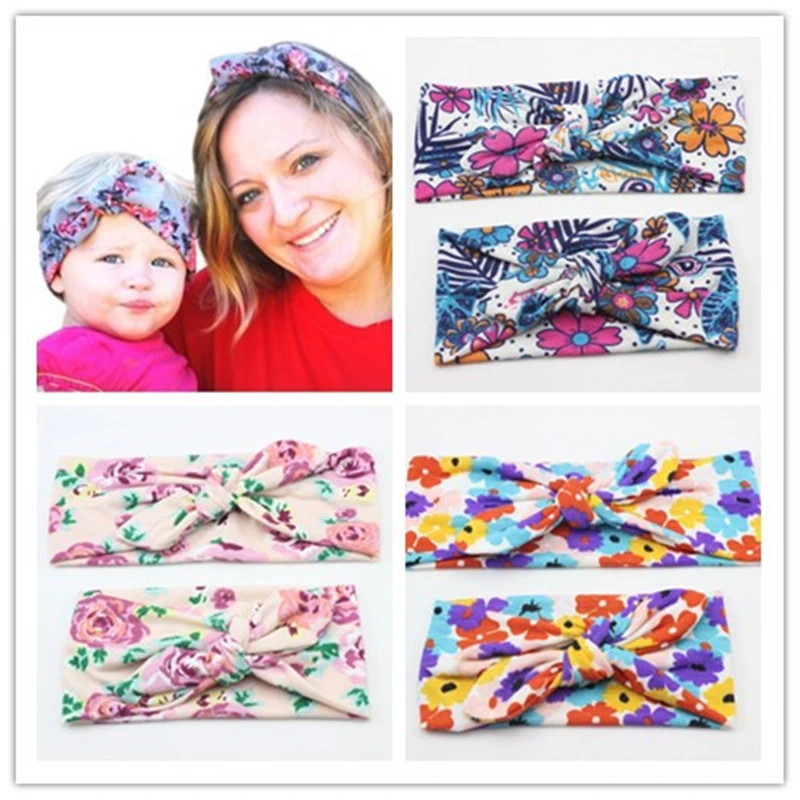 

2Pc/Set DIY Mom Mother & Girl Rabbit Ears Headband Plaid Bow Hairband Turban Knot Headwrap Hair Band Accessories Mother Kids