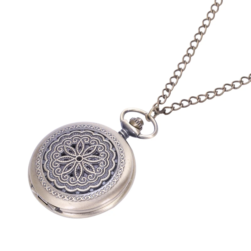 

Large quartz pocket watch Retro classic design surrounding pattern hollow eight petal pocket watch