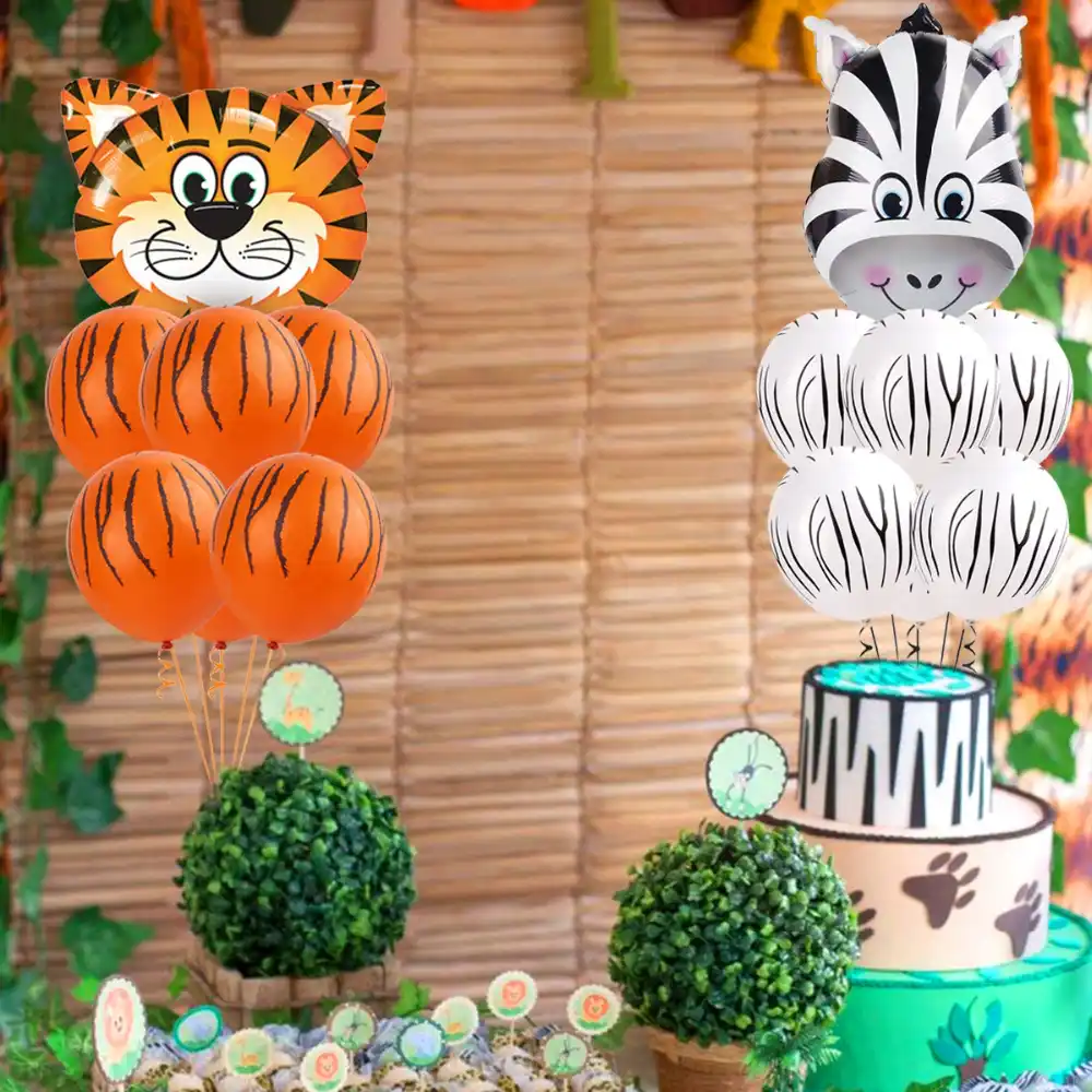 qifu animal foil balloon jungle safari party baloons birthday safari birthday party zoo animal ballons birthday party decor set jungle safari birthday invitations