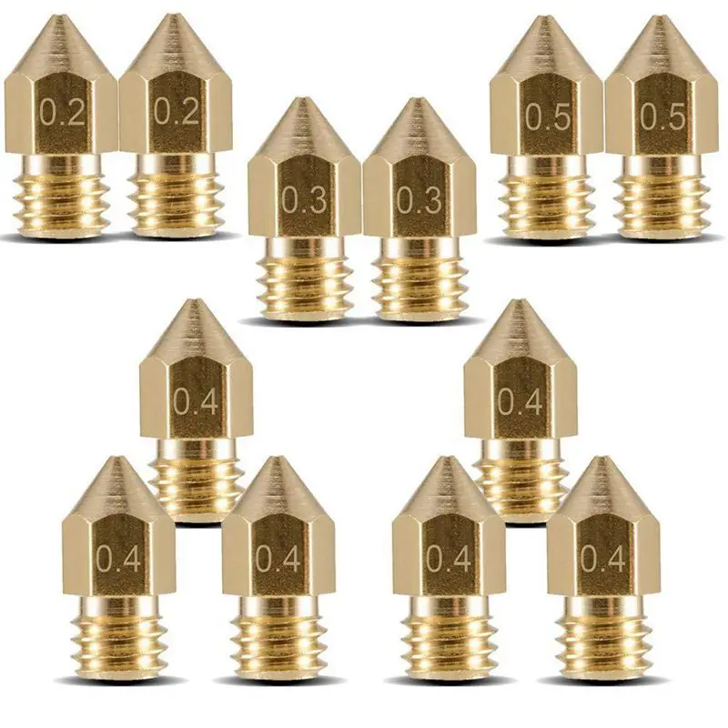 12pcs M6 3D Printer (2 x 0.2mm/2 0.3mm/6 0.4mm/2 0.5mm) Extruder Brass Nozzle Print Head for MK8 Makerbot | Компьютеры и офис