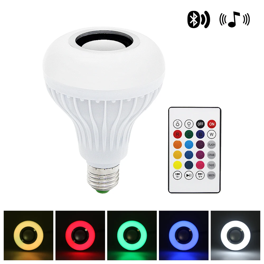 

1 x Smart 12W E27 LED RGB Bulb Wireless Bluetooth Speaker Music Playing Audio Dimmable Light Lamp with 24 Keys Remote Control