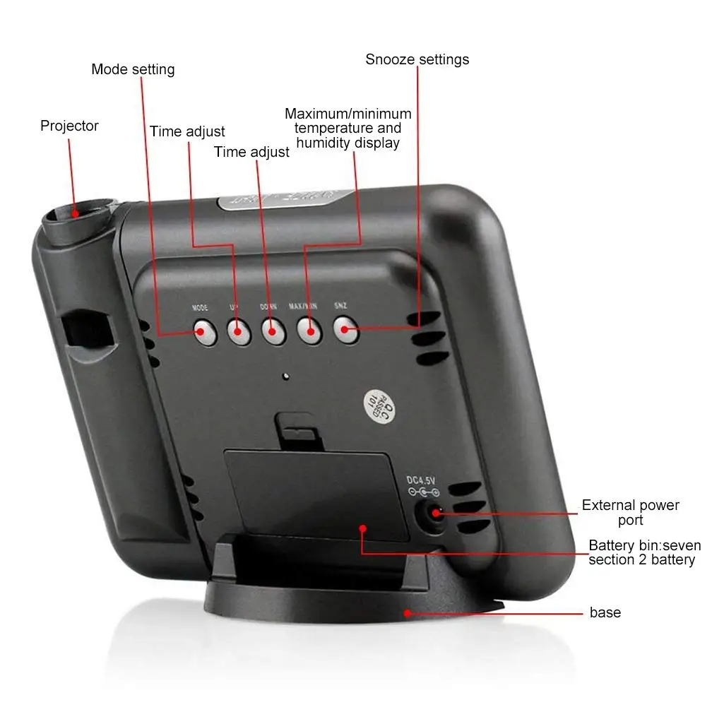 Проекционный будильник светодиодный цифровой 180 градусов регулируемая Погода Температура термометр Повтор фоновая подсветка и Календарь настольные часы