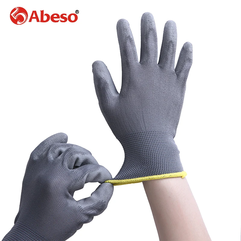 

ABESO 2/10 pairs Grey Nylon & PU palm coated electronic Anti-static Gloves With PU AntiStatic Work Glove A4004