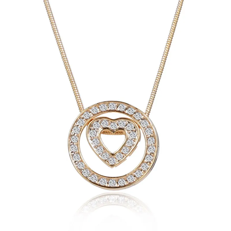 

New Arrival Round Heart Rhinestone Pendant Necklace Silver Gold Fashion Pendants Necklace Top Quality Romantic Gift For Women