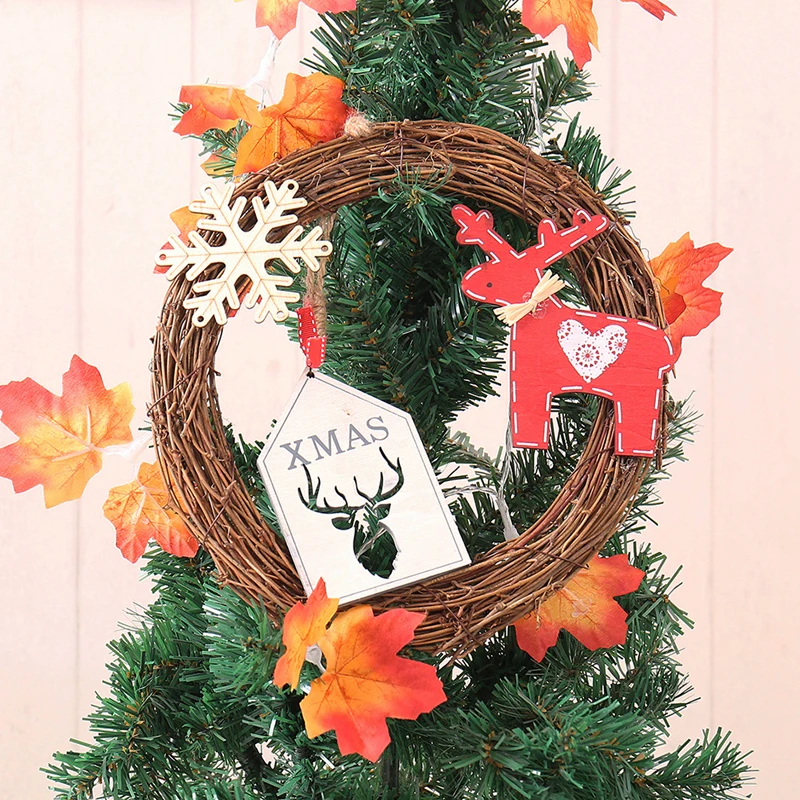 

Vintage rattan Christmas door hanging decoration Christmas tree hanging ornaments LED lights shiny wall decor street party decor