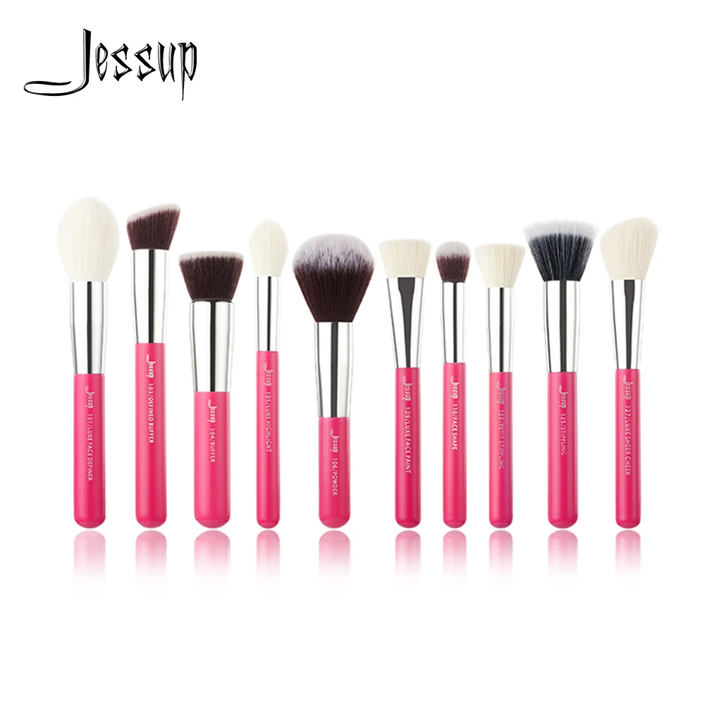 

Jessup brushes 10pcs Rose-carmin/Silver Face Makeup brushes set beauty Cosmetic Make up brush Concealer Powder blush