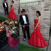 Sparkly Rote Nixe-spitze Brautkleider 2016 Schatz Weg Schulter Perlen Formale Abendkleider Kleider Vestido De Festa Longo