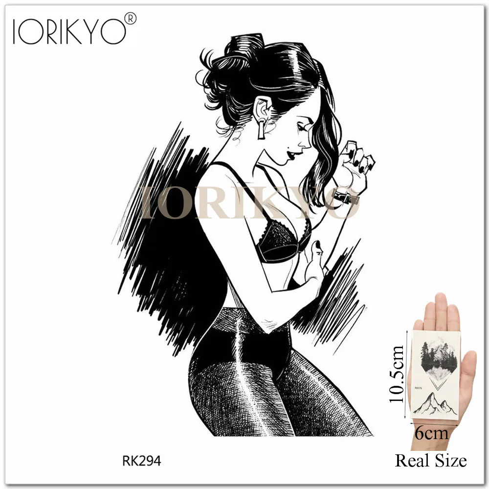 Iorigoo, сексуальные очаровательные Временные татуировки, наклейки для женщин, взрослых, старая школа, водостойкие татуировки для девушек, макияж, накладные черные татуировки, паста - Цвет: IRK294