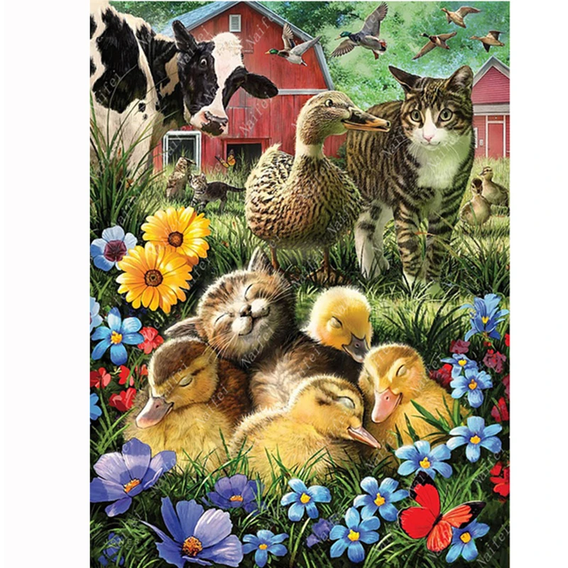 3D DIY Diamond Painting Cross Stitch Furry Friends,animal,cow,duck,cat,bird,Full Square Diamond Mosaic Embroidery Decoration LK1