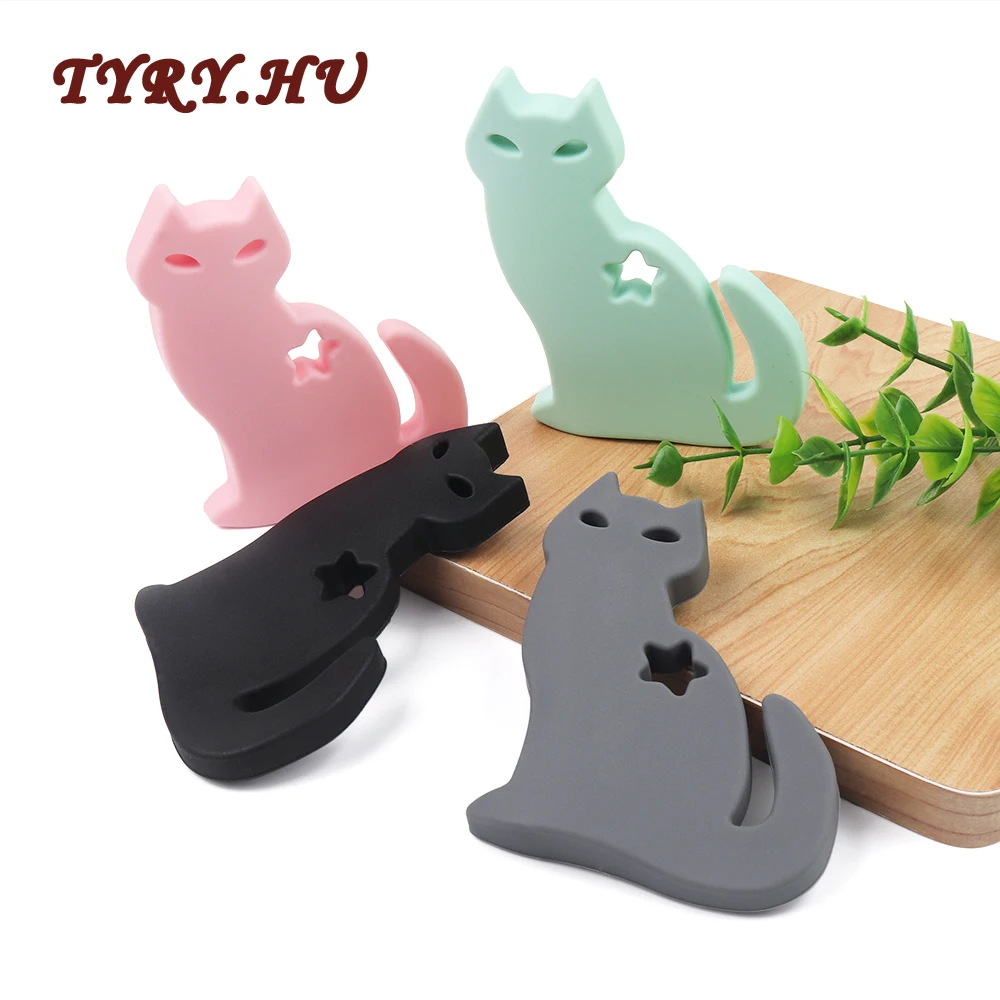 

TYRY.HU 10PC BPA Free Lovely Cat Teether for DIY Baby Teething Necklace Food Grade Silicone Beads Baby Oral Care Pendant Toys
