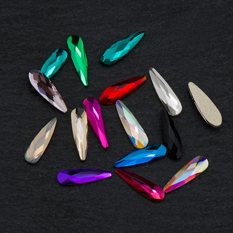 

13Colors Mixed Colors 20pcs/pack Flat Shaped Elongated drop Glass Colorful Stones For 3D Wedding dress Decoration