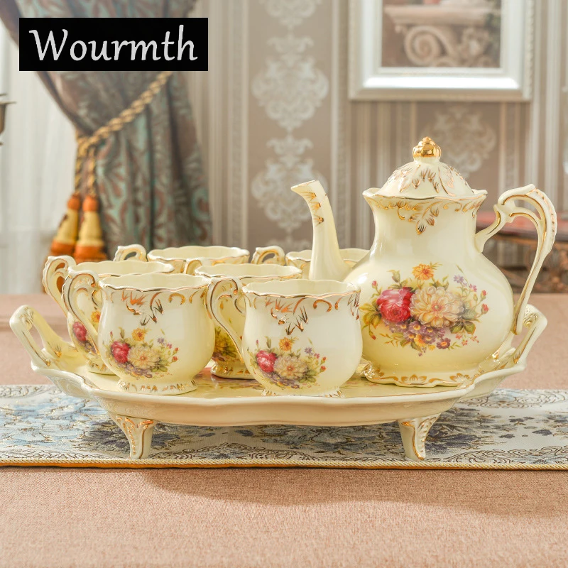 

15 PCS Porcelain Coffee Set European Style Tea Set Ceramic British Bone China Teapot And Tea Cups With Luxury Gift