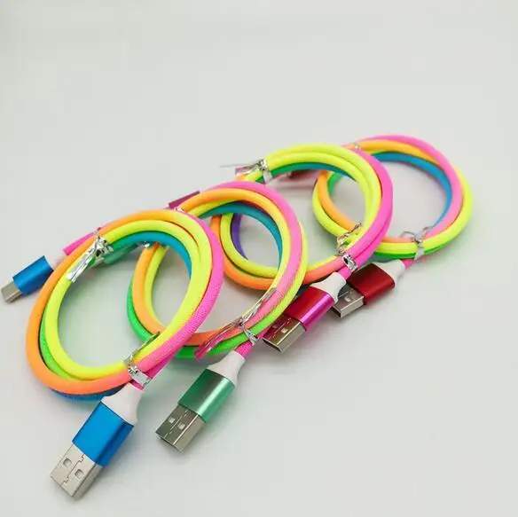 

braid Rainbow USB Cable Type C Micro USB Charger Adapter 2A High Speed Charging 1m 3ft for samsung s9 s10 os android typec