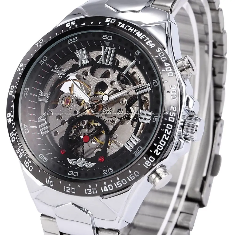 الفائز الجديد Relojes ساعات أعلى العلامة التجارية رجالي كلاسيك الفولاذ المقاوم للصدأ الذاتي الرياح الهيكل العظمي الميكانيكية ووتش الأزياء الص...