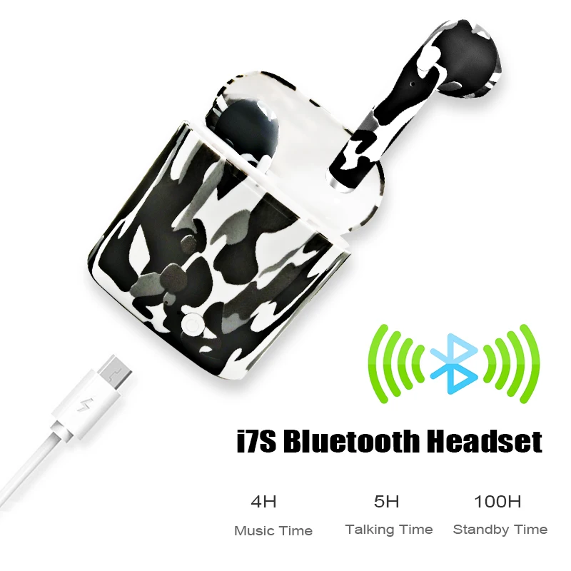 I7S TWS камуфляжные наушники, беспроводные Bluetooth Двойные наушники, наушники для близнецов, стереогарнитура для всех мобильных телефонов с Bluetooth