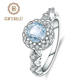 

Gem's Ballet Women's 925 Sterling Silver Ring Wedding Jewelry 1.05Ct Natural Sky Blue Topaz Gemstone Rings With box