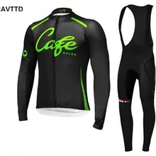 Кафе Мужские Зимние флисовые утеплённые велосипедные Джерси и комбинезон НАБОРЫ MTB велосипед длинная рубашка майки спортивная одежда для велоспорта Одежда